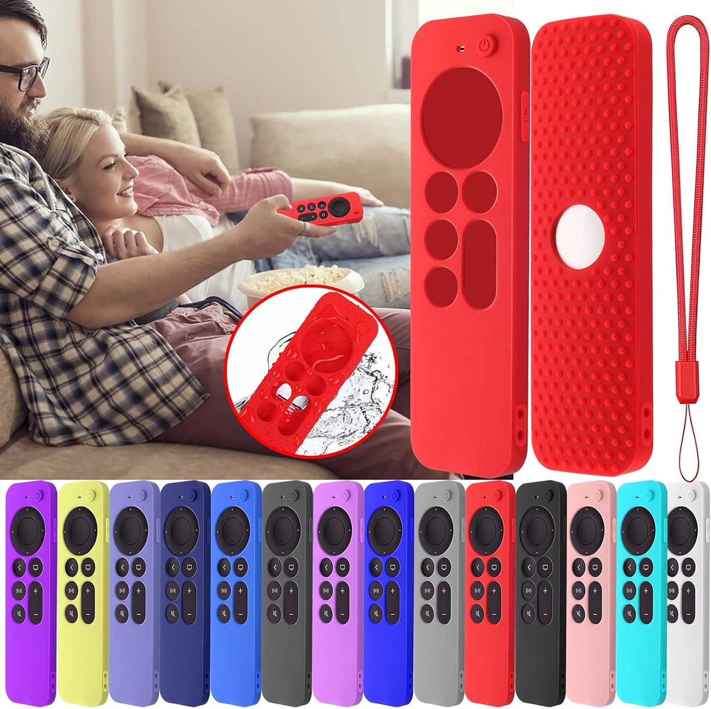Silicone Protective Cover for Apple TV Siri Remote (3rd Gen, 2023) - Shockproof Case with Lanyard for Apple TV 4K (2nd Gen, 2021) - Black