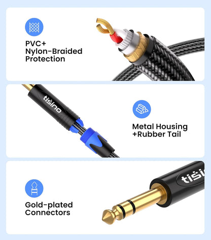 1/4 Inch TRS Balanced Stereo Audio Cable - Male to Male Pro Interconnect Cable for Guitar, Nylon Braid - 3 FT