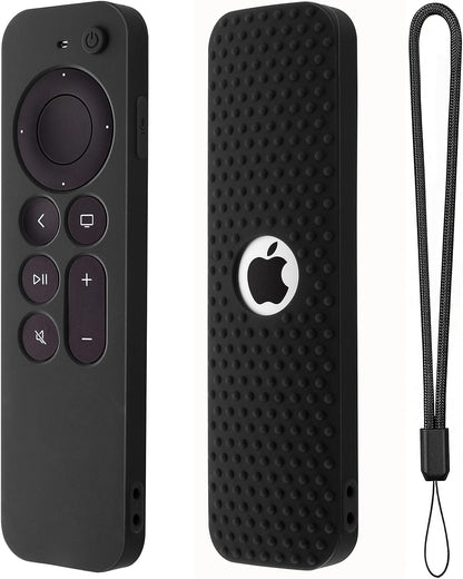 Silicone Protective Cover for Apple TV Siri Remote (3rd Gen, 2023) - Shockproof Case with Lanyard for Apple TV 4K (2nd Gen, 2021) - Black