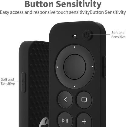 Silicone Protective Cover for Apple TV Siri Remote (3rd Gen, 2023) - Shockproof Case with Lanyard for Apple TV 4K (2nd Gen, 2021) - Black