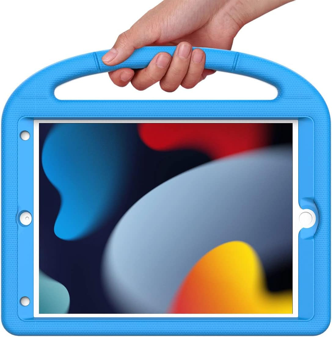 Children's Protective Case for iPad 9th/8th/7th Generation - 10.2 Inch (2021/2020/2019) with Built-In Screen Protector, Durable Shockproof Handle Stand, Blue