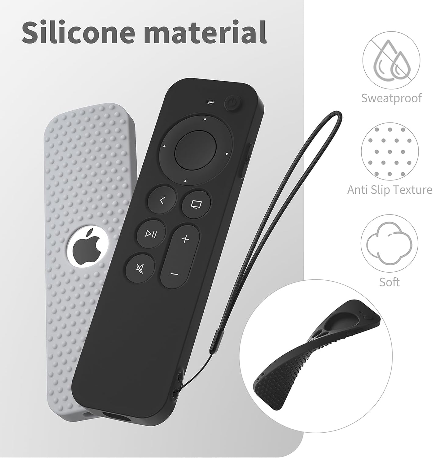 Silicone Protective Cover for Apple TV Siri Remote (3rd Gen, 2023) - Shockproof Case with Lanyard for Apple TV 4K (2nd Gen, 2021) - Black