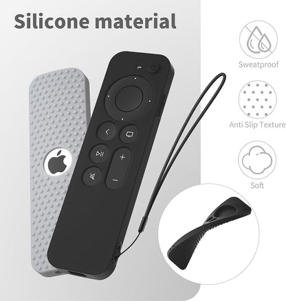 Silicone Protective Cover for Apple TV Siri Remote (3rd Gen, 2023) - Shockproof Case with Lanyard for Apple TV 4K (2nd Gen, 2021) - Black