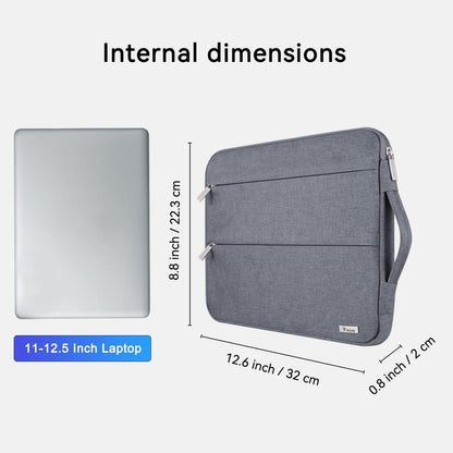 V  11-12 Inch Waterproof Laptop Sleeve with Handle, Grey | Water-Resistant Oxford Sleeve Fits Macbook Air 11, Surface Pro and Chromebook; Velvet Padding, 2 Zipper Pockets and Handle