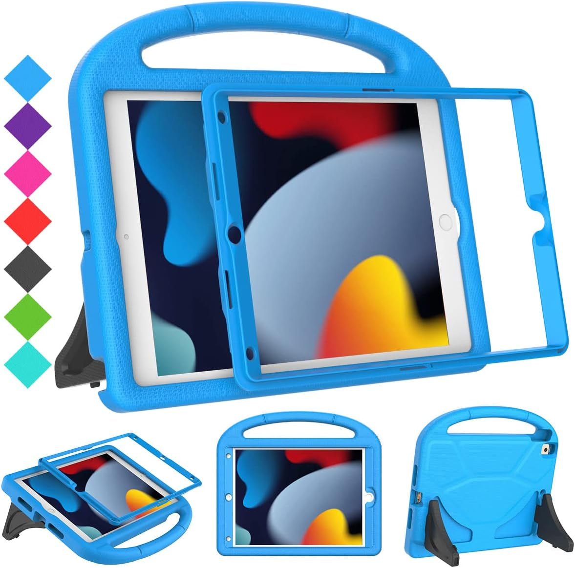 Children's Protective Case for iPad 9th/8th/7th Generation - 10.2 Inch (2021/2020/2019) with Built-In Screen Protector, Durable Shockproof Handle Stand, Blue