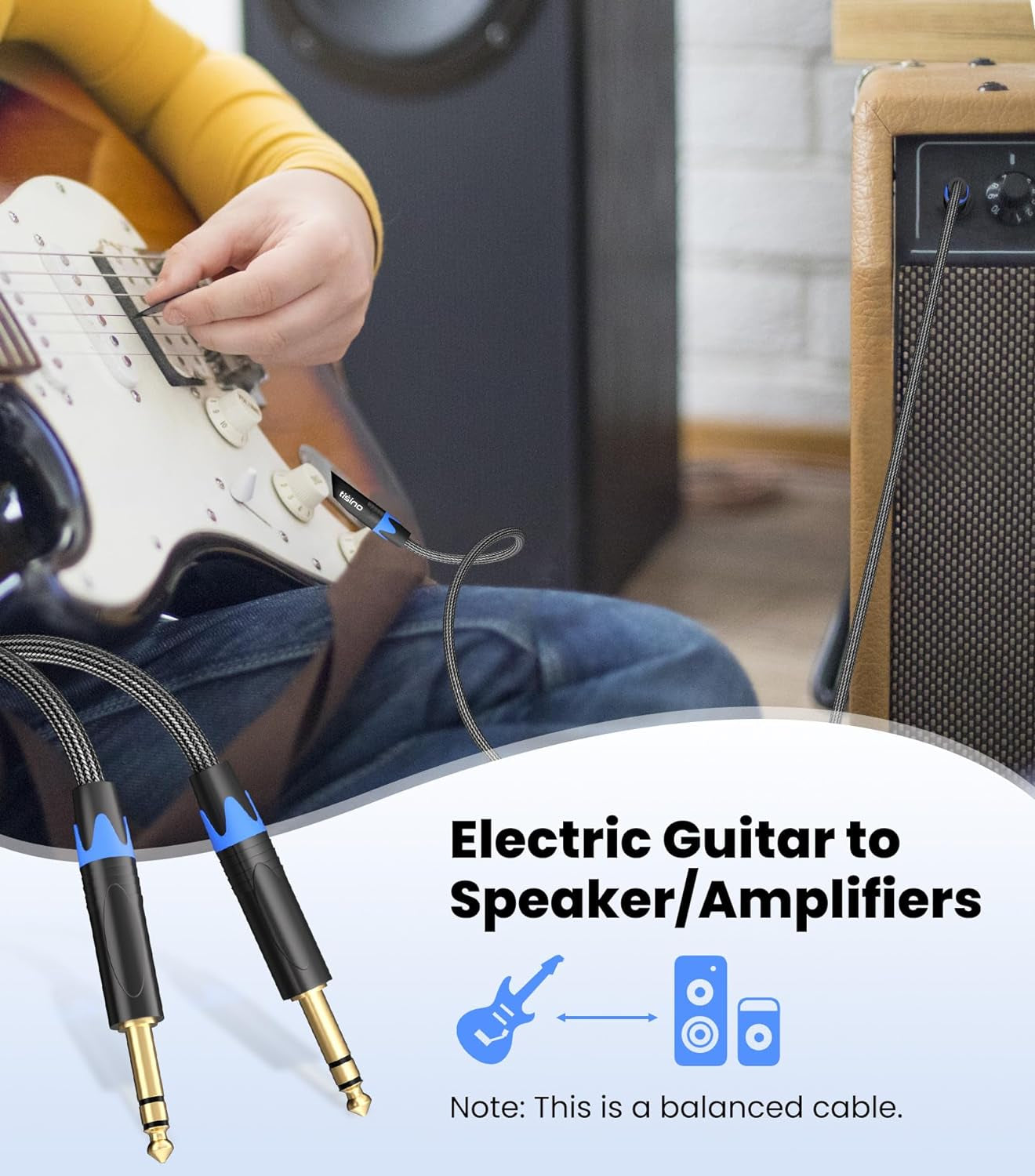 1/4 Inch TRS Balanced Stereo Audio Cable - Male to Male Pro Interconnect Cable for Guitar, Nylon Braid - 3 FT