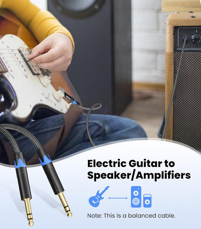 1/4 Inch TRS Balanced Stereo Audio Cable - Male to Male Pro Interconnect Cable for Guitar, Nylon Braid - 3 FT