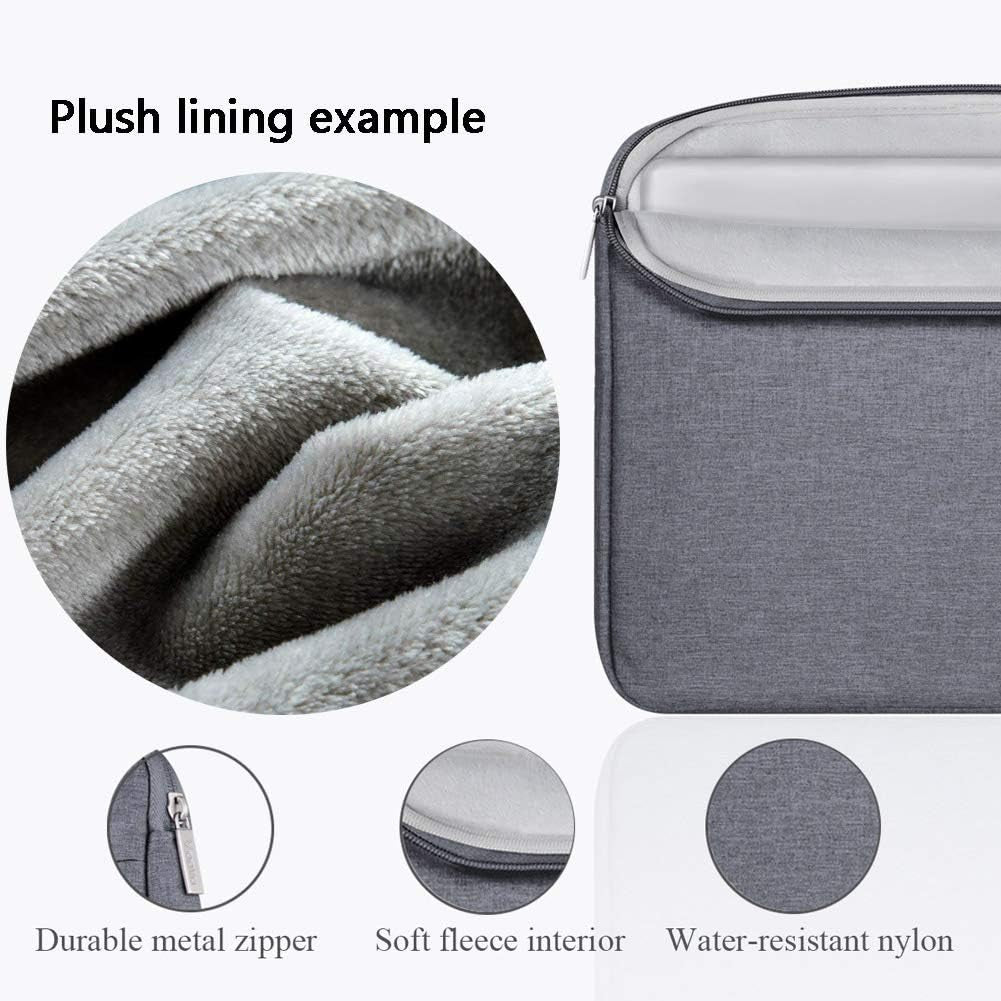 V  11-12 Inch Waterproof Laptop Sleeve with Handle, Grey | Water-Resistant Oxford Sleeve Fits Macbook Air 11, Surface Pro and Chromebook; Velvet Padding, 2 Zipper Pockets and Handle