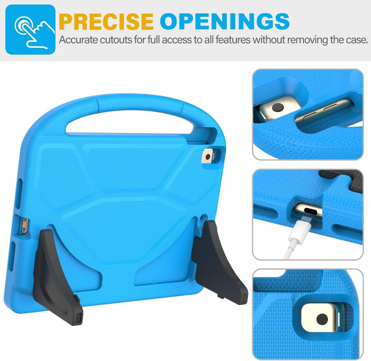 Children's Protective Case for iPad 9th/8th/7th Generation - 10.2 Inch (2021/2020/2019) with Built-In Screen Protector, Durable Shockproof Handle Stand, Blue