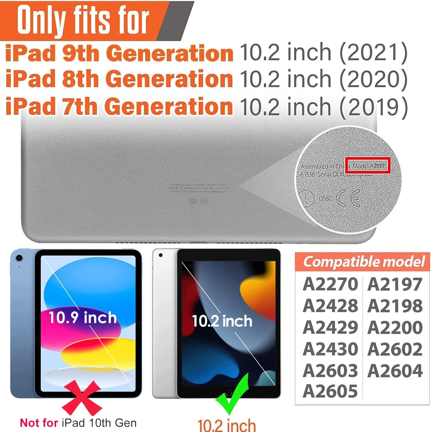 Children's Protective Case for iPad 9th/8th/7th Generation - 10.2 Inch (2021/2020/2019) with Built-In Screen Protector, Durable Shockproof Handle Stand, Blue