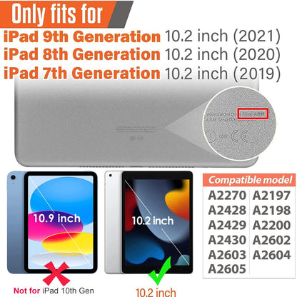 Children's Protective Case for iPad 9th/8th/7th Generation - 10.2 Inch (2021/2020/2019) with Built-In Screen Protector, Durable Shockproof Handle Stand, Blue