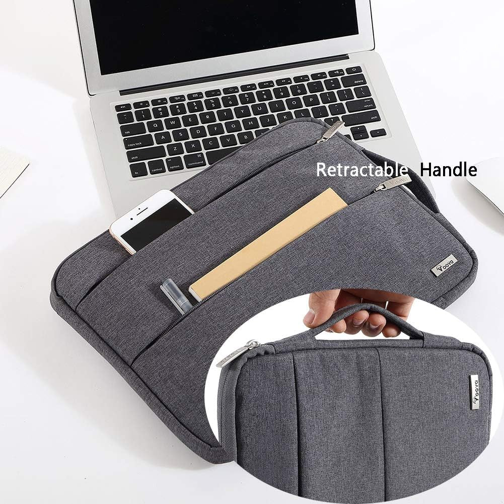 V  11-12 Inch Waterproof Laptop Sleeve with Handle, Grey | Water-Resistant Oxford Sleeve Fits Macbook Air 11, Surface Pro and Chromebook; Velvet Padding, 2 Zipper Pockets and Handle