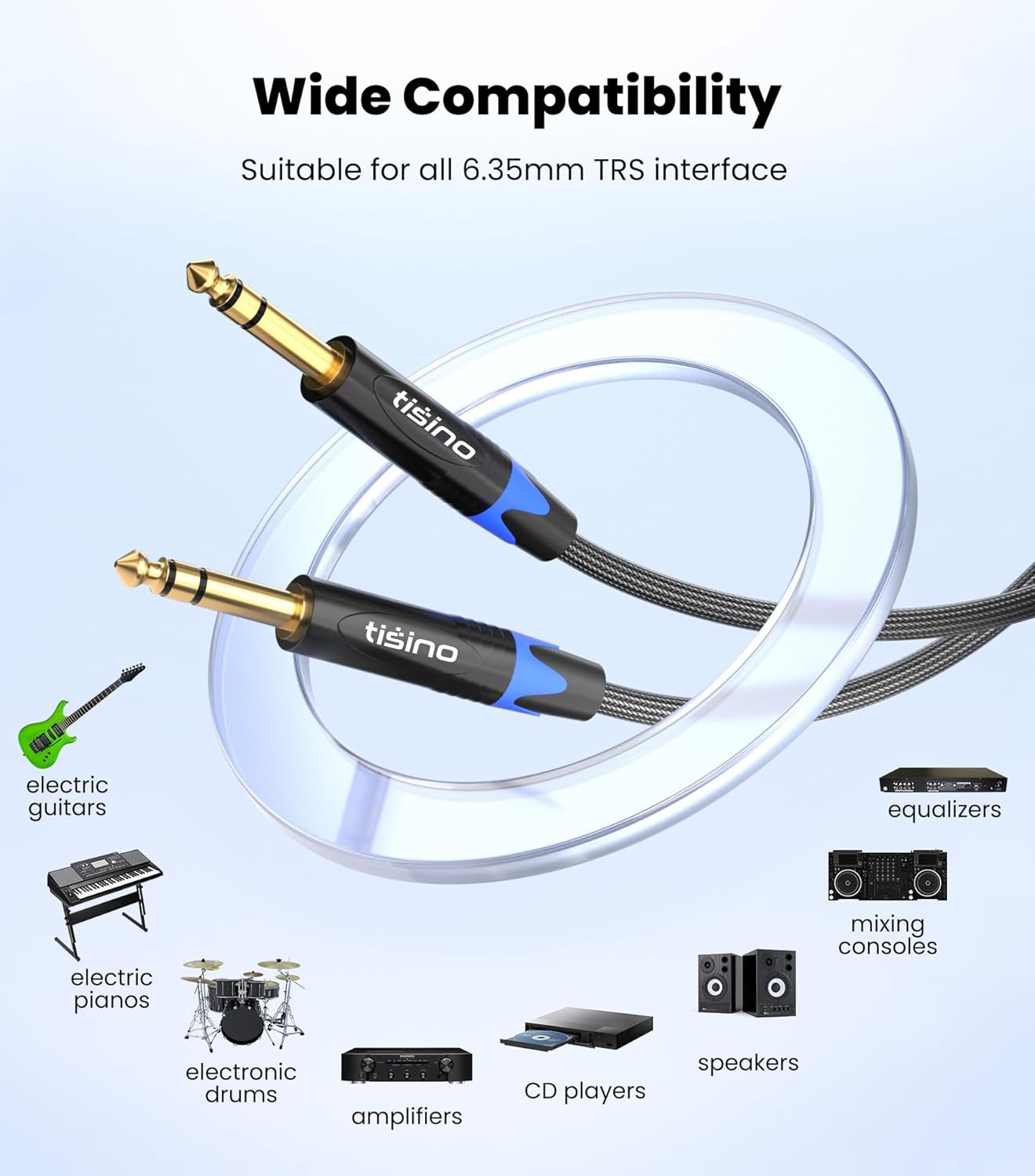 1/4 Inch TRS Balanced Stereo Audio Cable - Male to Male Pro Interconnect Cable for Guitar, Nylon Braid - 3 FT