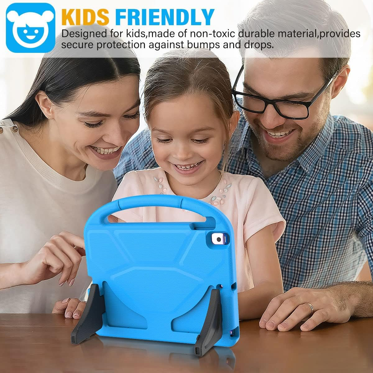 Children's Protective Case for iPad 9th/8th/7th Generation - 10.2 Inch (2021/2020/2019) with Built-In Screen Protector, Durable Shockproof Handle Stand, Blue